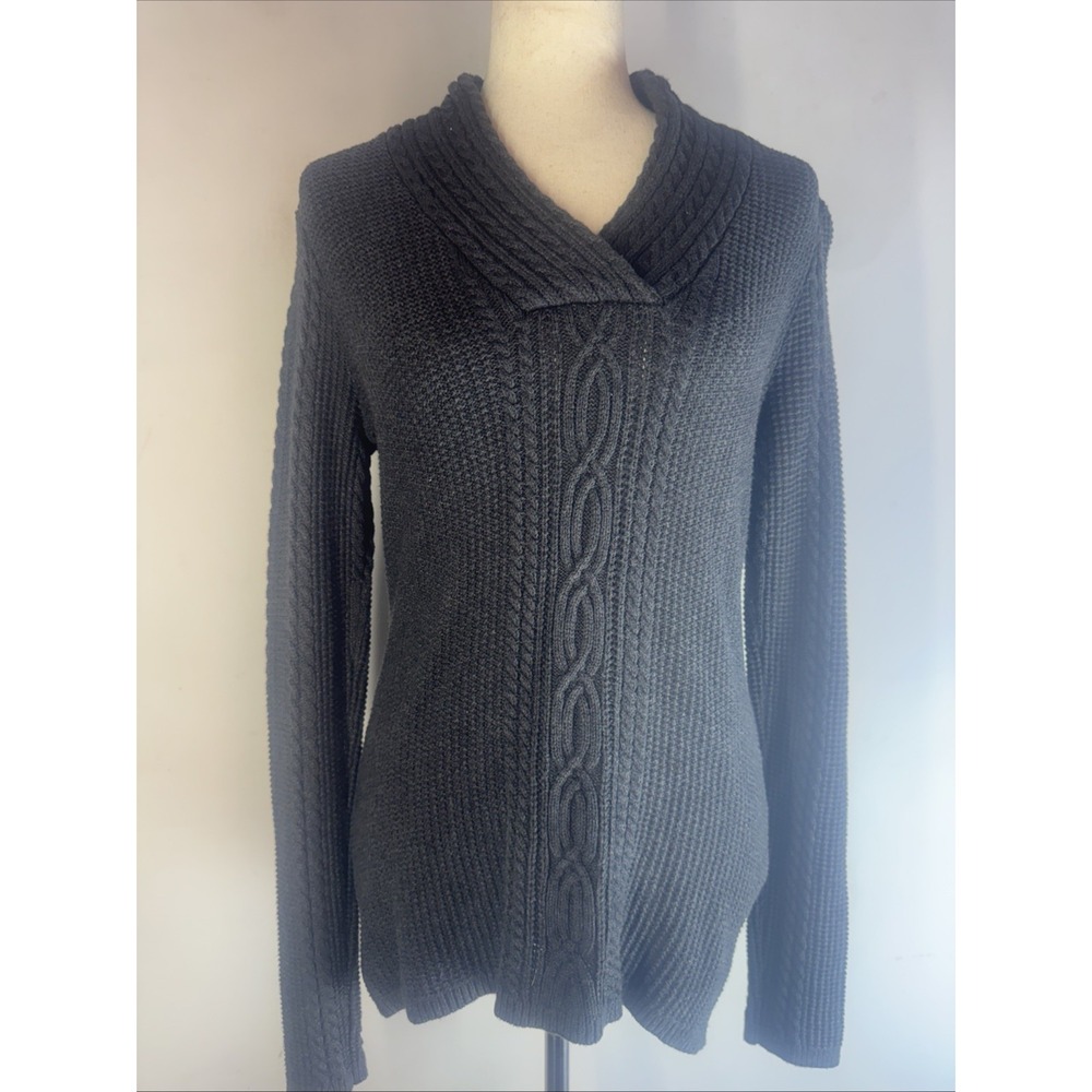NAUTICAL Sweater Adult Womens M Cotton Dark Gray Knit Pullover Shawl Neckline